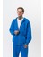 Erkek Respire Yazı Detaylı Kapüşonlu Basic Zip Oversize Hoodie Mavi 4