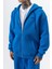 Erkek Respire Yazı Detaylı Kapüşonlu Basic Zip Oversize Hoodie Mavi 5