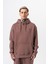 Erkek Respire Yazı Detaylı Kapüşonlu Basic Oversize Hoodie Kakao 1