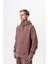 Erkek Respire Yazı Detaylı Kapüşonlu Basic Oversize Hoodie Kakao 2