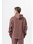 Erkek Respire Yazı Detaylı Kapüşonlu Basic Oversize Hoodie Kakao 3