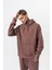 Erkek Respire Yazı Detaylı Kapüşonlu Basic Oversize Hoodie Kakao 4