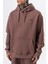 Erkek Respire Yazı Detaylı Kapüşonlu Basic Oversize Hoodie Kakao 5