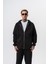 Erkek Respire Yazı Detaylı Kapüşonlu Basic Zip Oversize Hoodie Siyah 1