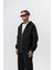 Erkek Respire Yazı Detaylı Kapüşonlu Basic Zip Oversize Hoodie Siyah 2