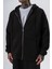Erkek Respire Yazı Detaylı Kapüşonlu Basic Zip Oversize Hoodie Siyah 5