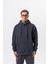Erkek Respire Yazı Detaylı Kapüşonlu Basic Oversize Hoodie Füme 1