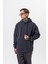 Erkek Respire Yazı Detaylı Kapüşonlu Basic Oversize Hoodie Füme 4