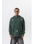 Erkek 10 Baskılı Yıkamalı Kapüşonlu Oversize Hoodie Yeşil 2