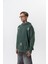 Erkek 10 Baskılı Yıkamalı Kapüşonlu Oversize Hoodie Yeşil 3