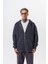 Erkek Respire Yazı Detaylı Kapüşonlu Basic Zip Oversize Hoodie Füme 1