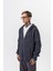 Erkek Respire Yazı Detaylı Kapüşonlu Basic Zip Oversize Hoodie Füme 2