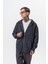 Erkek Respire Yazı Detaylı Kapüşonlu Basic Zip Oversize Hoodie Füme 4