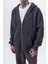 Erkek Respire Yazı Detaylı Kapüşonlu Basic Zip Oversize Hoodie Füme 5