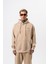 Erkek Respire Yazı Detaylı Kapüşonlu Basic Oversize Hoodie Bej 1