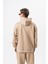 Erkek Respire Yazı Detaylı Kapüşonlu Basic Oversize Hoodie Bej 3