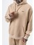 Erkek Respire Yazı Detaylı Kapüşonlu Basic Oversize Hoodie Bej 5