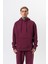 Erkek Respire Yazı Detaylı Kapüşonlu Basic Oversize Hoodie Vişne 1