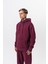Erkek Respire Yazı Detaylı Kapüşonlu Basic Oversize Hoodie Vişne 2