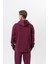 Erkek Respire Yazı Detaylı Kapüşonlu Basic Oversize Hoodie Vişne 3