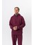 Erkek Respire Yazı Detaylı Kapüşonlu Basic Oversize Hoodie Vişne 4
