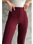 Kadın Bordo Yüksek Bel Toparlayıcı Ispanyol Paça Palazzo Pantolon Bordo / L 5
