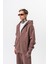 Erkek Respire Yazı Detaylı Kapüşonlu Basic Zip Oversize Hoodie Kakao 2