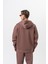 Erkek Respire Yazı Detaylı Kapüşonlu Basic Zip Oversize Hoodie Kakao 3