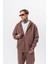 Erkek Respire Yazı Detaylı Kapüşonlu Basic Zip Oversize Hoodie Kakao 4