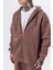 Erkek Respire Yazı Detaylı Kapüşonlu Basic Zip Oversize Hoodie Kakao 5