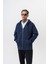Erkek Respire Yazı Detaylı Kapüşonlu Basic Zip Oversize Hoodie Lacivert 1