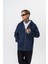 Erkek Respire Yazı Detaylı Kapüşonlu Basic Zip Oversize Hoodie Lacivert 2