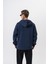 Erkek Respire Yazı Detaylı Kapüşonlu Basic Zip Oversize Hoodie Lacivert 3