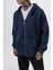 Erkek Respire Yazı Detaylı Kapüşonlu Basic Zip Oversize Hoodie Lacivert 5