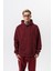 Erkek Respire Yazı Detaylı Kapüşonlu Basic Oversize Hoodie Bordo 1