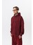 Erkek Respire Yazı Detaylı Kapüşonlu Basic Oversize Hoodie Bordo 2