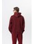 Erkek Respire Yazı Detaylı Kapüşonlu Basic Oversize Hoodie Bordo 3