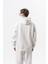 Erkek Respire Yazı Detaylı Kapüşonlu Basic Oversize Hoodie Ekru 3