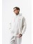 Erkek Respire Yazı Detaylı Kapüşonlu Basic Oversize Hoodie Ekru 4