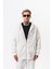 Erkek Respire Yazı Detaylı Kapüşonlu Basic Zip Oversize Hoodie Ekru 1