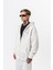 Erkek Respire Yazı Detaylı Kapüşonlu Basic Zip Oversize Hoodie Ekru 2