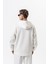 Erkek Respire Yazı Detaylı Kapüşonlu Basic Zip Oversize Hoodie Ekru 3