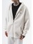 Erkek Respire Yazı Detaylı Kapüşonlu Basic Zip Oversize Hoodie Ekru 5