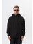 Erkek Respire Yazı Detaylı Kapüşonlu Basic Oversize Hoodie Siyah 1