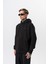 Erkek Respire Yazı Detaylı Kapüşonlu Basic Oversize Hoodie Siyah 2