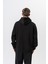 Erkek Respire Yazı Detaylı Kapüşonlu Basic Oversize Hoodie Siyah 3