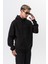 Erkek Respire Yazı Detaylı Kapüşonlu Basic Oversize Hoodie Siyah 4
