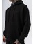 Erkek Respire Yazı Detaylı Kapüşonlu Basic Oversize Hoodie Siyah 5