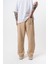Erkek Respire Yazı Detaylı Basic Baggy Eşofman Altı Bej 3