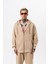 Erkek Respire Yazı Detaylı Kapüşonlu Basic Zip Oversize Hoodie Bej 1